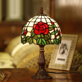 8 Inch Rural Rose Stained Glass Table Lamp