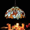 16 Inch Rustic Rural Butterfly Stained Glass Pendant Light