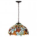 16 Inch Rustic Rural Butterfly Stained Glass Pendant Light
