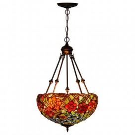 18 Inch Rose Rustic Rural Stained Glass Pendant Light