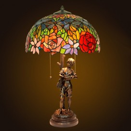 16 Inch Rose Brass Stained Glass Table Lamp