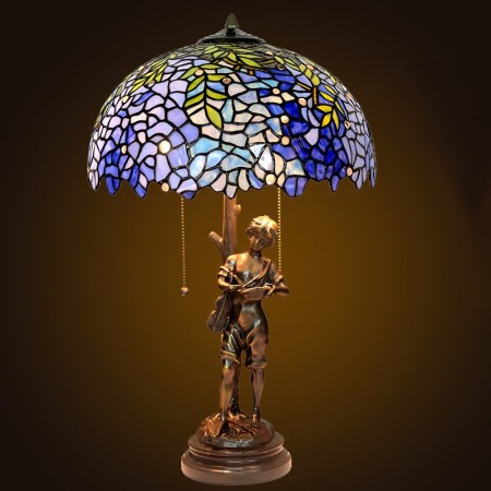 16 Inch Rural Wisteria Brass Stained Glass Table Lamp