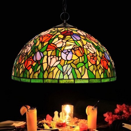 20 Inch Tulip 1 Light Stained Glass Pendant Light