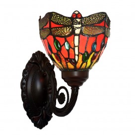 6 Inch Retro Red Dragonfly 1 Light Stained Glass Wall light