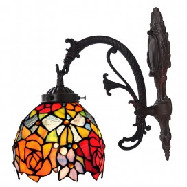 7 Inch Rose Red 1 Light Stained Glass Wall light