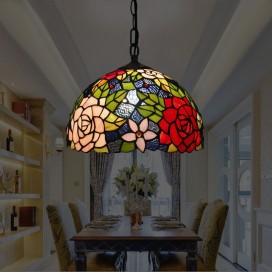 12 Inch European Stained Glass Rose Style Pendant Light