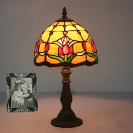 8 Inch European Stained Glass Tulip Style Table Lamp