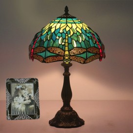 12 Inch European Stained Glass Dragonfly Style Table Lamp