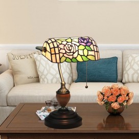 European Stained Glass Rose Style Table Lamp