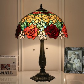 16 Inch European Stained Glass Rose Style Table Lamp